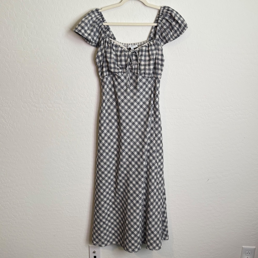Next Womens Cotton Gingham Midi Dress 6 Milkmaid Puff Sleeve Cottagecore Fall